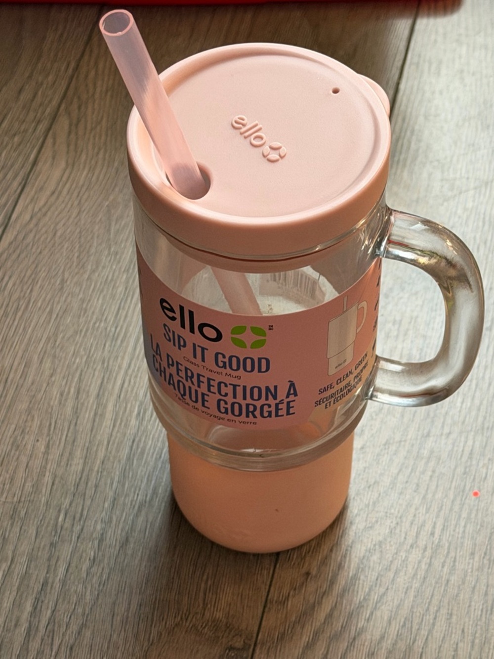 ello Sip It Good Pink Glass Travel Mug with Straw